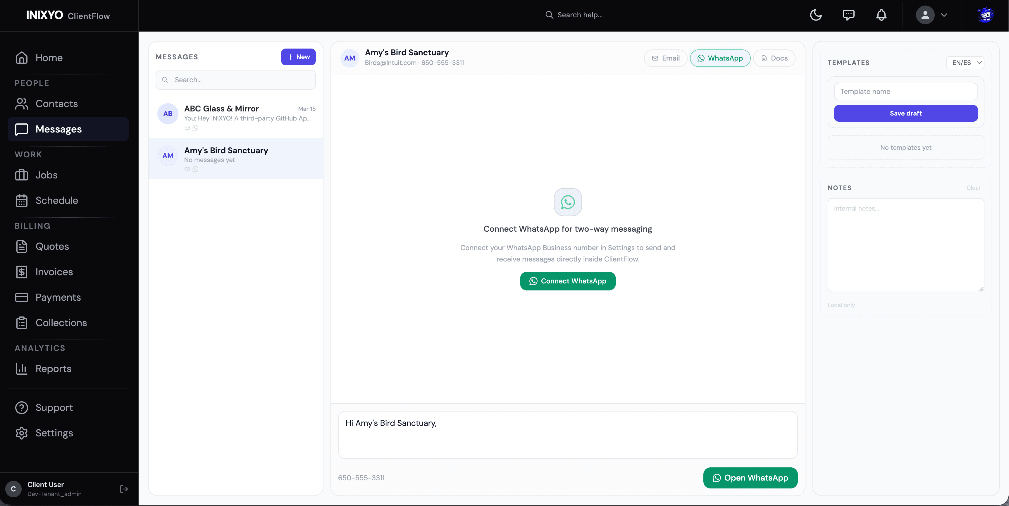 ClientFlow WhatsApp Messaging